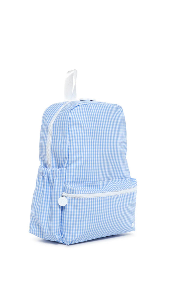 Sky blue gingham TRVL Backpacker bag
