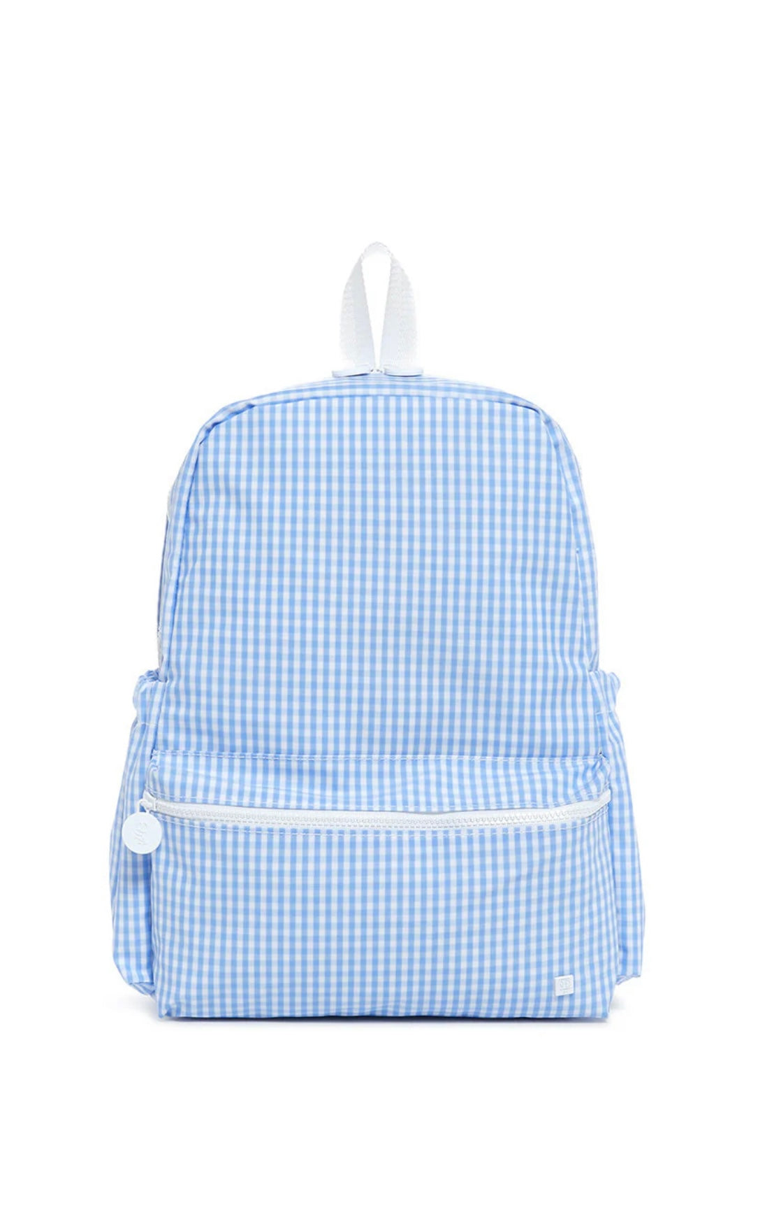 Sky blue gingham TRVL Backpacker bag