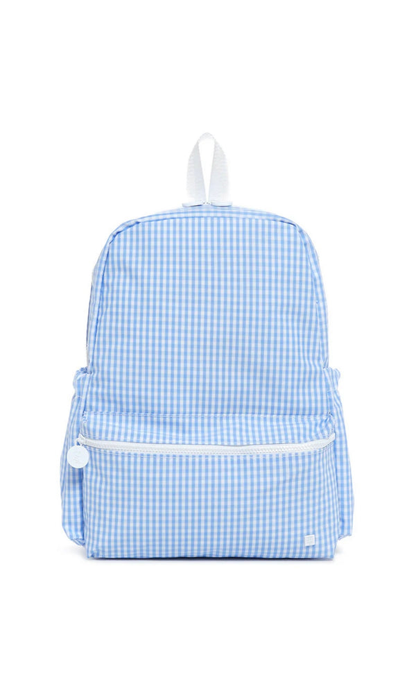 Sky blue gingham TRVL Backpacker bag