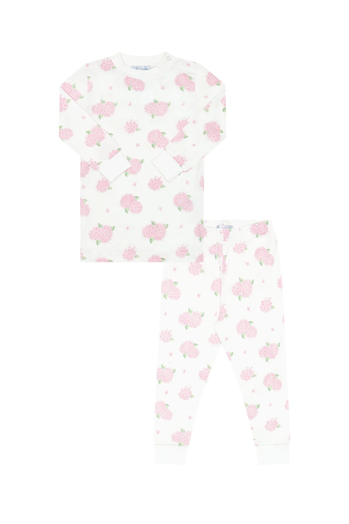 Pink hydrangea floral print pajamas for baby