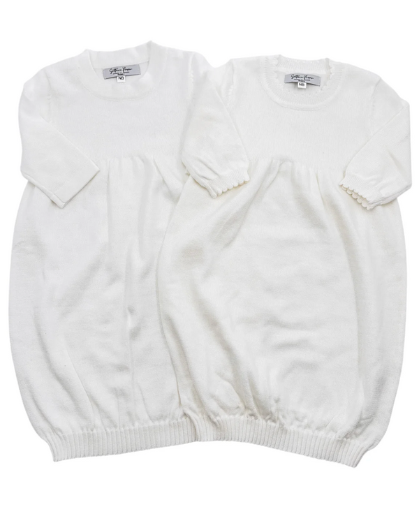 White knit baby gown for newborn