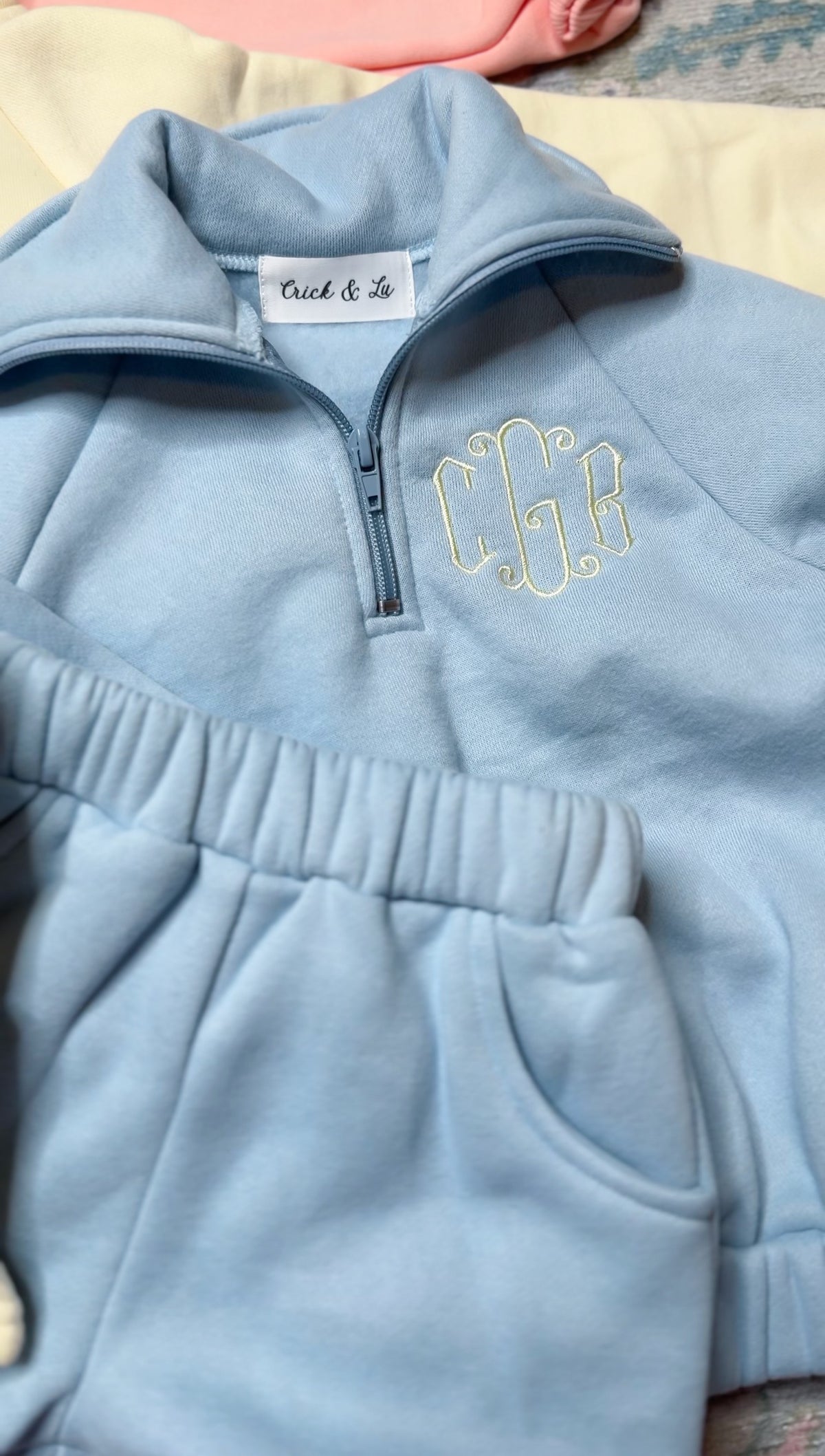 Light blue quarter zip short set for baby