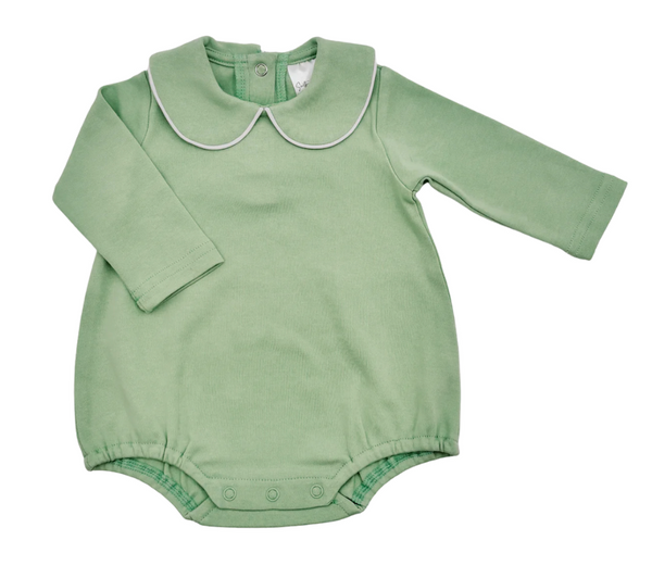 Light green long sleeve collared bubble romper for baby boys