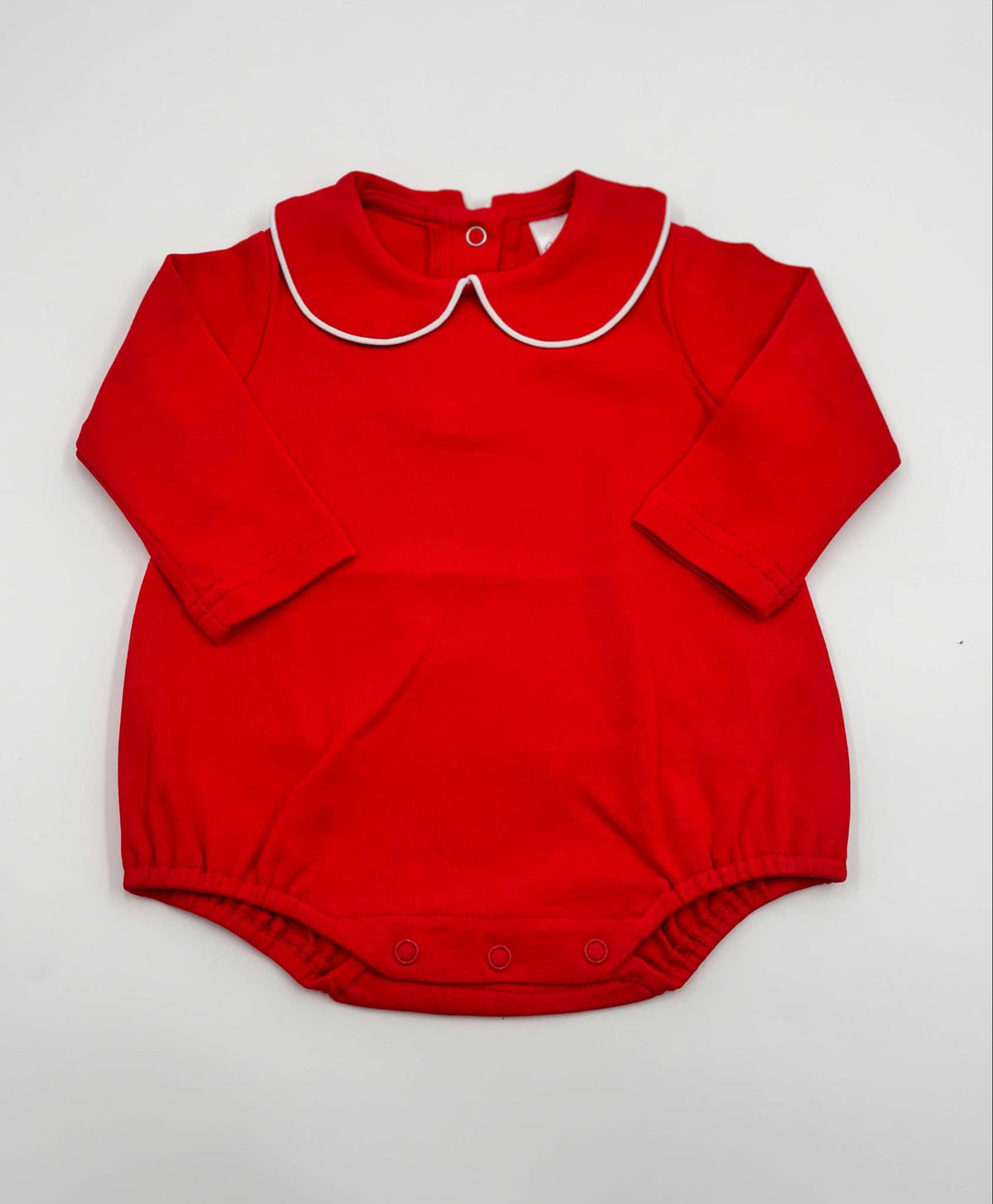 Red long sleeve collared bubble romper for baby boys