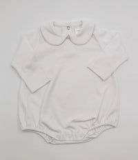 White long sleeve collared bubble romper for baby boys