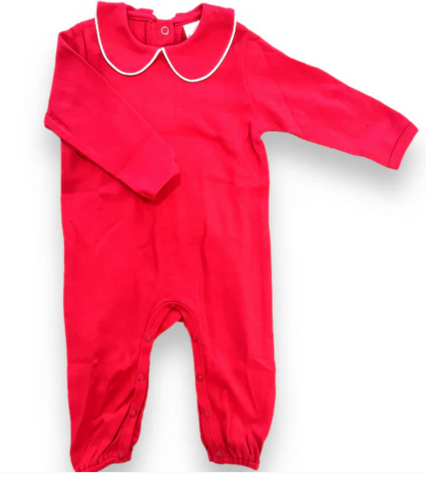 Red long sleeve collared romper for baby boys