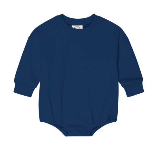 Navy cotton sweatshirt bubble romper for baby