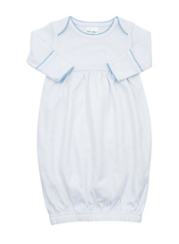 White picot trim newborn gown, available in pink and blue trim