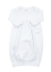 White picot trim newborn gown, available in pink and blue trim