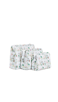Set of three golf animal -patterned bags on a white background