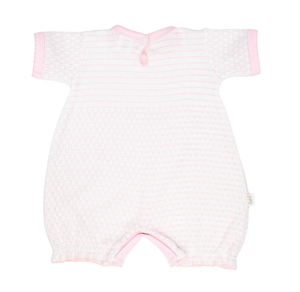 Pink pinstripe knit bubble with ruffle hem and pima trim by Paty