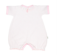 Pink pinstripe knit bubble with ruffle hem and pima trim by Paty