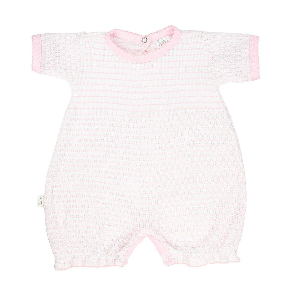 Pink pinstripe knit bubble with ruffle hem and pima trim by Paty