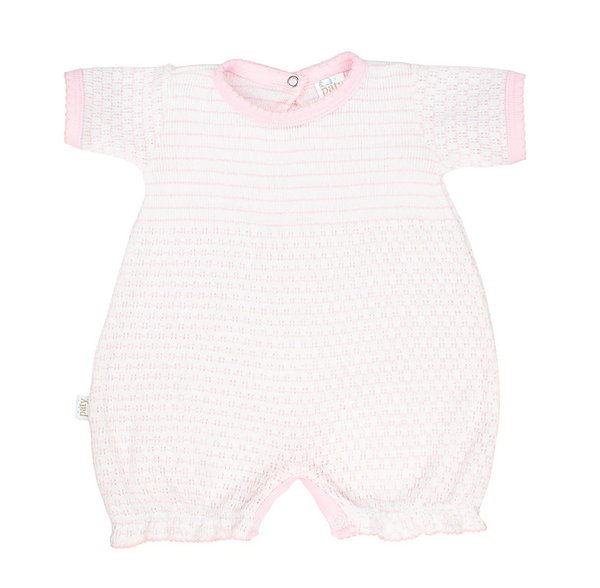Pink pinstripe knit bubble with ruffle hem and pima trim by Paty