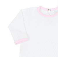 White knit romper with pink pima trim by Paty