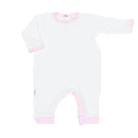 White knit romper with pink pima trim by Paty