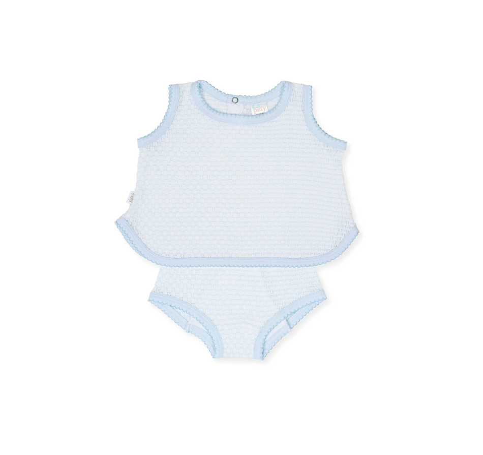 Blue knit sleeveless top and bloomer set by Paty