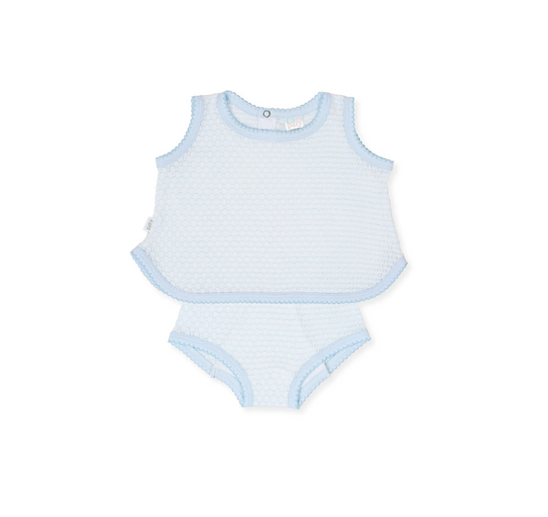 Blue knit sleeveless top and bloomer set by Paty