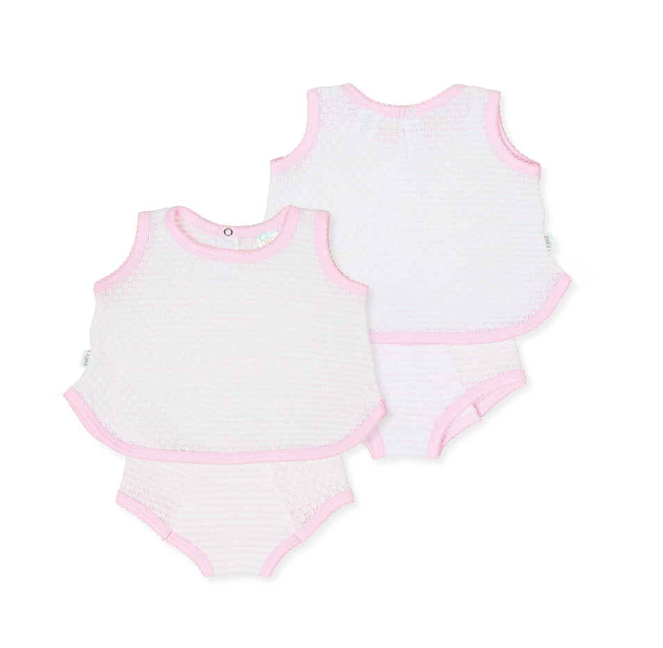 Pink knit sleeveless top and bloomer set by Paty