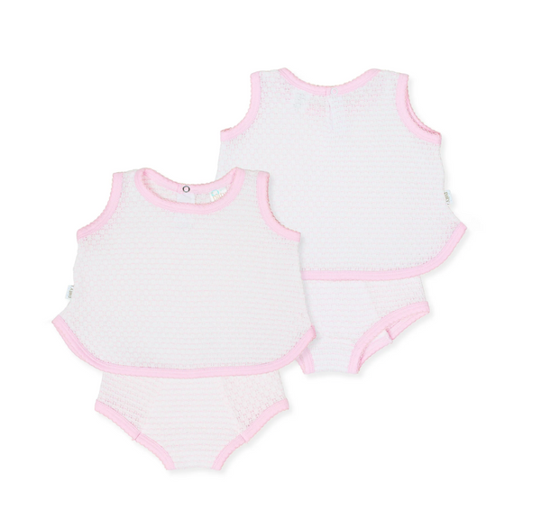 Pink knit sleeveless top and bloomer set by Paty