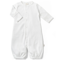 White organic cotton interlock converter gown with blue trim by Paty