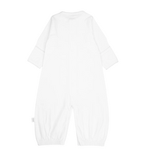 White organic cotton interlock converter gown with blue trim by Paty