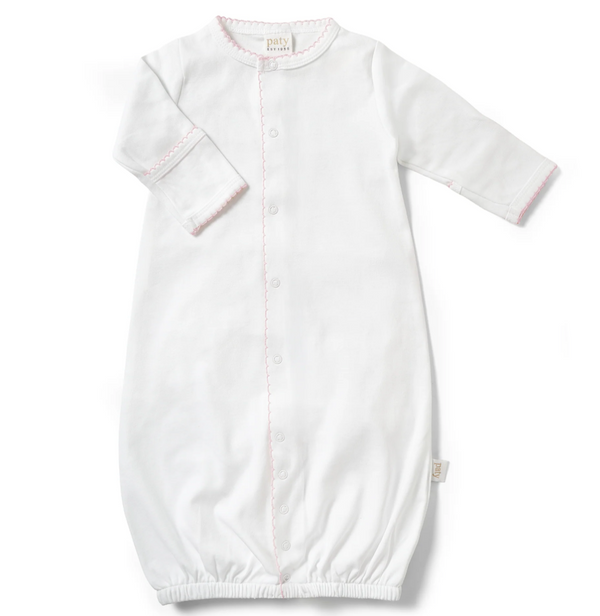 White organic cotton interlock converter gown with pink trim by Paty