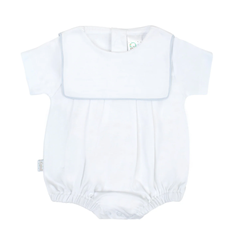 Blue Paty pima bubble romper for baby