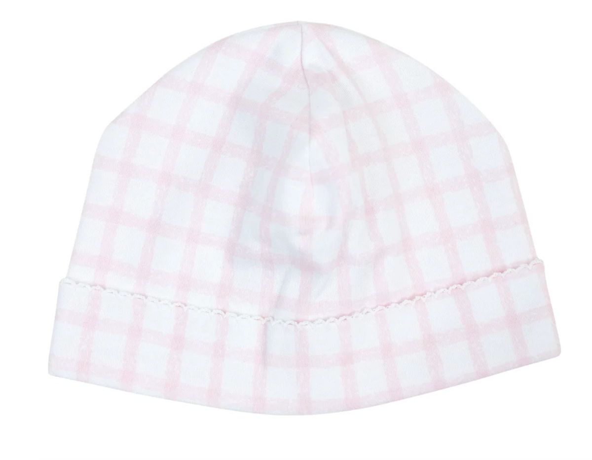 Pink gingham pima cotton beanie by Paty