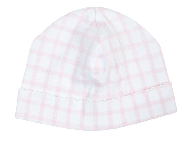 Pink gingham pima cotton beanie by Paty