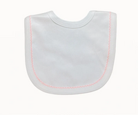 Picot trim baby bib, available in pink and blue