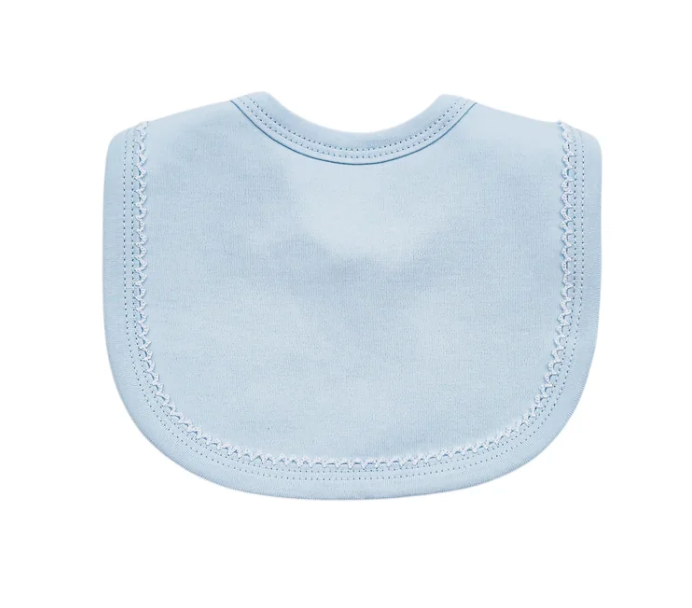 Picot trim baby bib, available in pink and blue