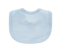 Picot trim baby bib, available in pink and blue