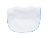 Picot trim baby bib, available in pink and blue
