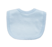 Picot trim baby bib, available in pink and blue