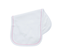 Picot trim baby burp cloth, available in pink and blue