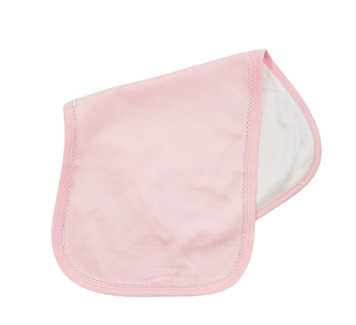 Picot trim baby burp cloth, available in pink and blue
