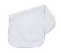 Picot trim baby burp cloth, available in pink and blue