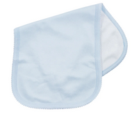 Picot trim baby burp cloth, available in pink and blue