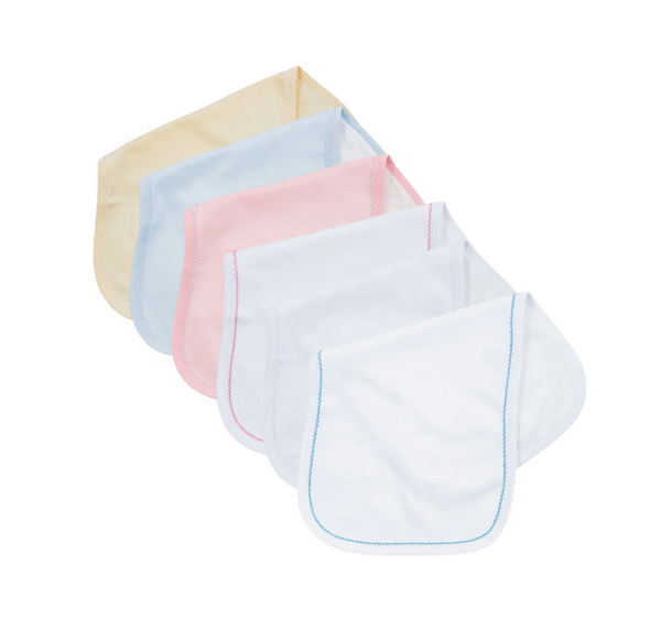 Picot trim baby burp cloth, available in pink and blue