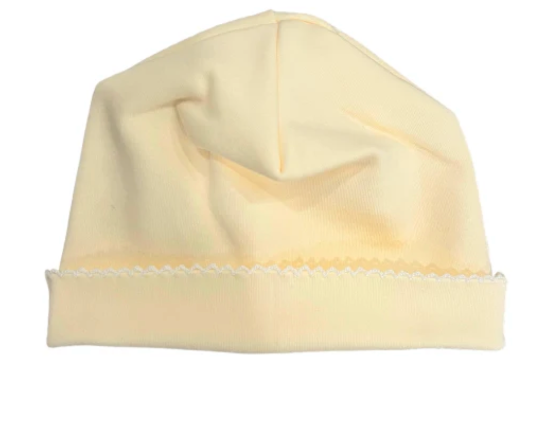 Picot trim knit baby hat, available in pink and blue