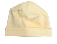 Picot trim knit baby hat, available in pink and blue