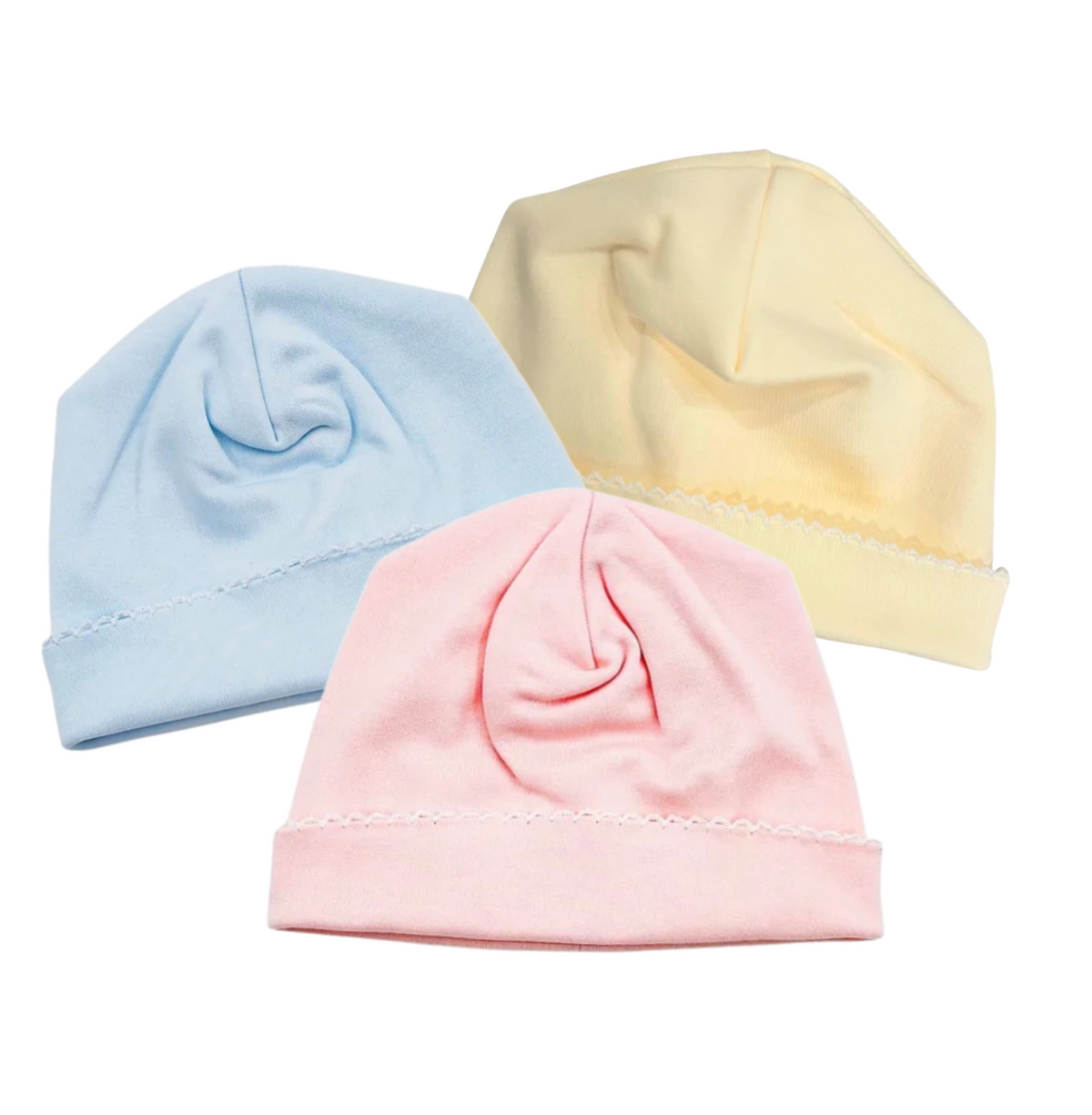 Picot trim knit baby hat, available in pink and blue