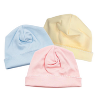 Picot trim knit baby hat, available in pink and blue