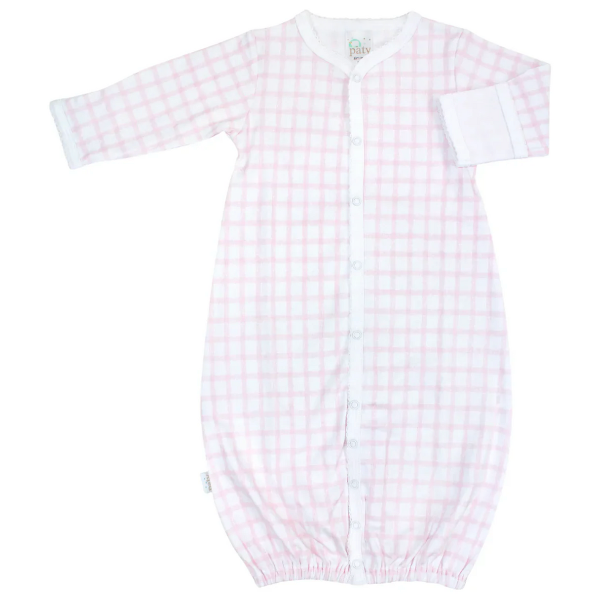 Pink gingham pima cotton converter gown by Paty