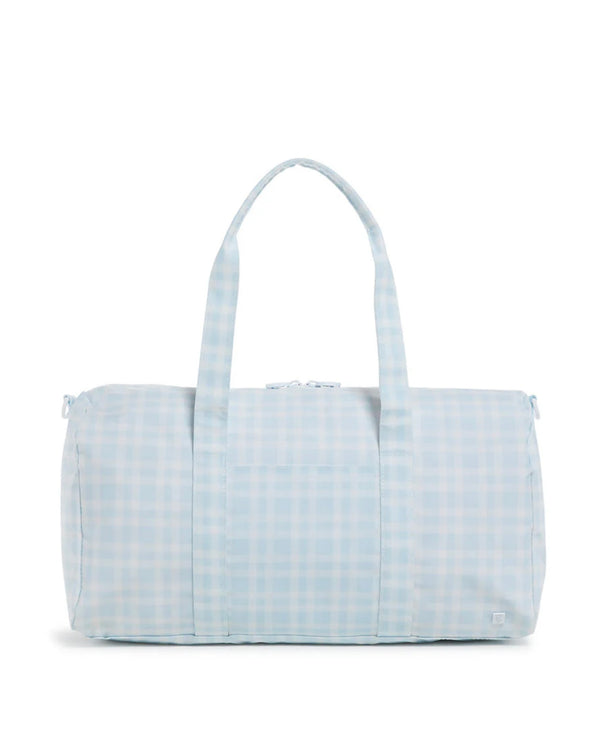Blue Pimlico plaid TRVL Weekender duffel bag