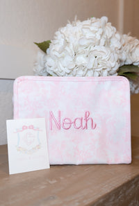 pink embroidered toile roadie