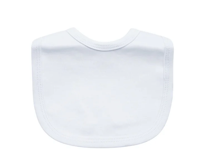 White plain baby bib, available in blue and pink