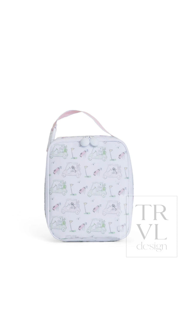 Pink golf print TRVL Bring It lunch bag
