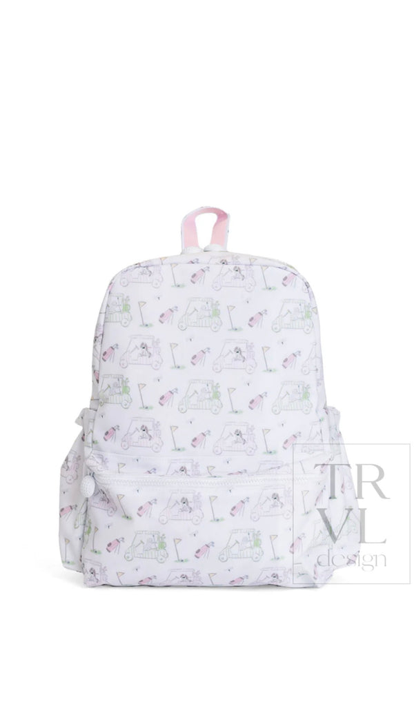 Pink golf print TRVL Backpacker bag